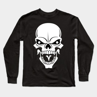 Angry Black and White Skull Long Sleeve T-Shirt